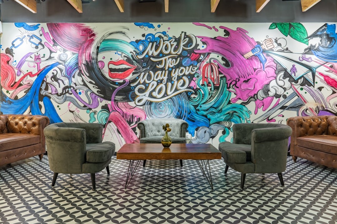 Bright coworking space with wooden desks in Brussels